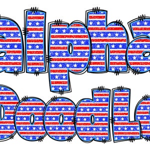 Patriotic Glitter Alphabet PNG, July 4th, Independence Day, Alpha Doodle, Glitter Letters, American Doodle, Alpha Pack, Stripes, Doodle 5B