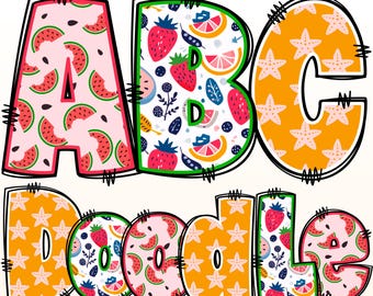 Summer Alphabet Bundle PNG, Summer Letters, PNG Letters, Summer Alphabet Doodle, Fruits Doodle, Summer Doodle, Summer Alpha Pack Doodle 55