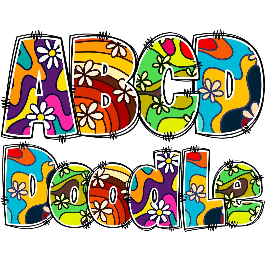 BUNDLE Spring Alphabet PNG, Groovy Floral Doodle, Summer PNG Letters ...
