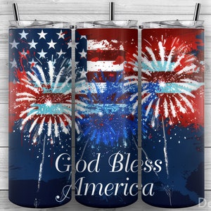 God Bless America, 4th of July, US American Flag, 20oz Skinny Tumbler PNG, Sublimation Design, Tumbler Wrap, Straight Tapered, Design 377