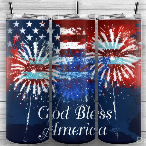 God Bless America, 4th of July, US American Flag, 20oz Skinny Tumbler PNG, Sublimation Design, Tumbler Wrap, Straight Tapered, Design 377