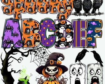 BUNDEL Halloween-alfabet PNG, 6 sets Halloween-letters en clipart, PNG-letters, Halloween-alfabet, Halloween-letters, Alpha Doodle 41