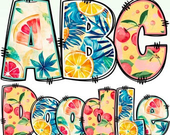 Summer Alphabet Bundle PNG, Summer Letters, PNG Letters, Summer Fruits, Summer Doodle, Cherries Letters, Fruits Doodle, Summer Alpha Pack 63