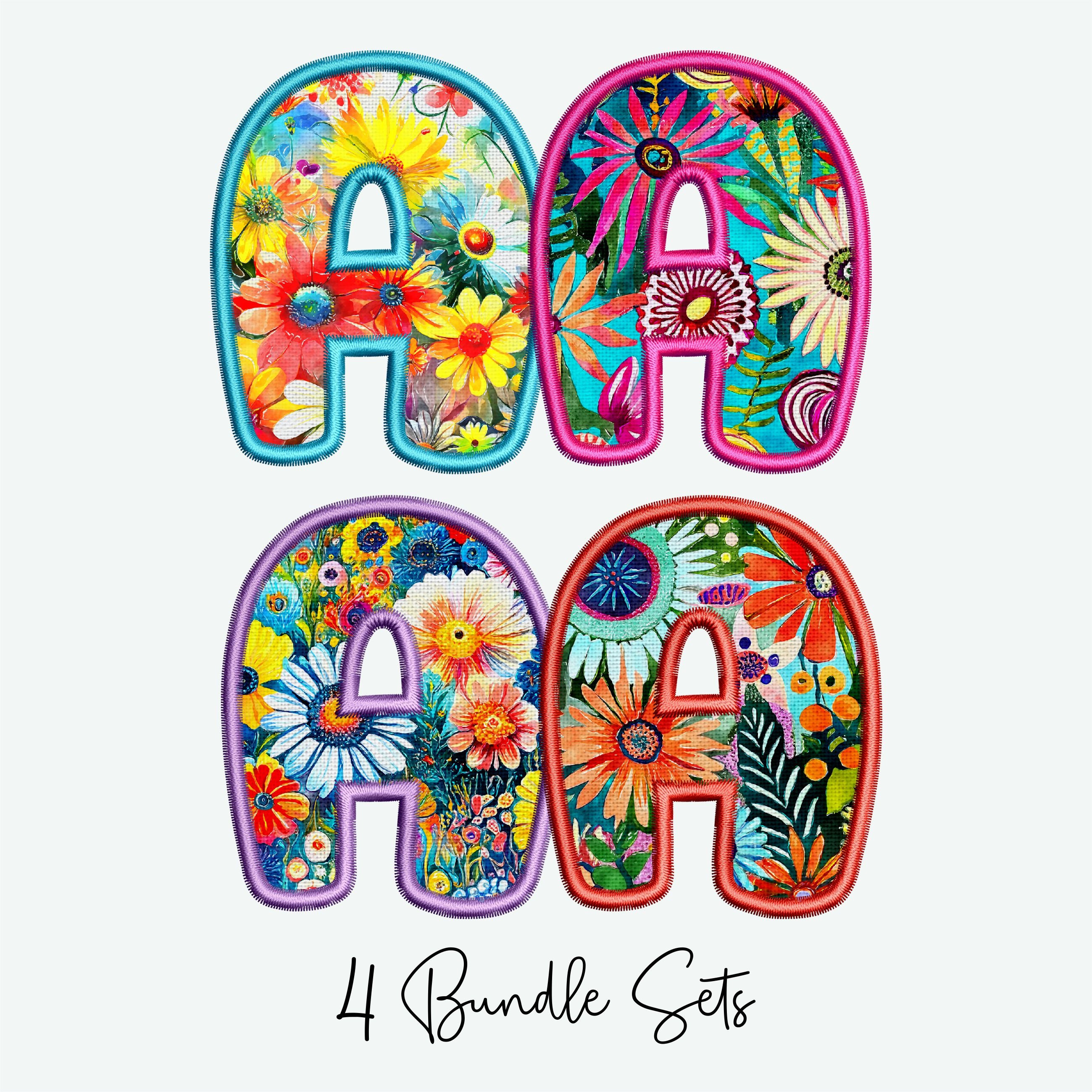 Spring Faux Embroidery Alphabet Bundle PNG, Flowers Alphabet, Summer ...