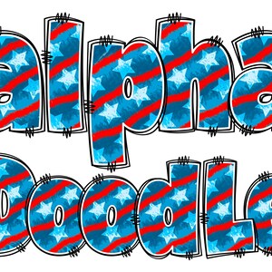 Patriotic Alphabet PNG, 4th of July, Independence Day, Alpha Doodle, PNG Letters, American Doodle, Alpha Pack, Red Blue, Stars, Doodle 12B
