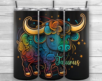 Taurus Zodiac Sign, Astrological Signs, T20oz Skinny Tumbler PNG, Sublimation Design, Tumbler Wrap, Straight Tapered, Tumbler Design 10