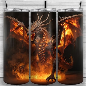 Fire Dragon Tumbler Design, Dragon Tumbler Design, 20oz Skinny Tumbler PNG, Sublimation Design, Tumbler Wrap, Straight Tapered, Design 192