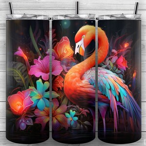 Flamingo Tumbler Design, Colorful Flamingo Tumbler, 20oz Skinny Tumbler PNG, Sublimation Design, Tumbler Wrap, Straight Tapered, Design 154