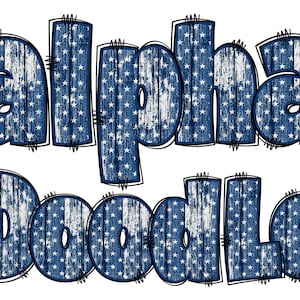 Patriotic Alphabet PNG, July 4th, Independence Day, Alpha Doodle, PNG Letters, American Doodle, Alpha Pack, US Flag, Stars, Doodle 13B