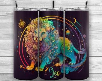 Signo del Zodíaco Leo, Signos Astrológicos, Vaso Flaco de 20 oz PNG, Diseño de Sublimación, Envoltura de Vaso, Cónico Recto, Diseño de Vaso 13