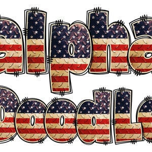 Patriotic Alphabet PNG, 4th of July, Independence Day, Alpha Doodle, PNG Letters, American Doodle, Alpha Pack, US Flag, American, Doodle 14D