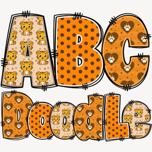 Tiger Alphabet Bundle PNG,  Tiger PNG Letters, Tiger Cub Letters, Baby Tiger Doodle, Tiger Doodle, Baby Tiger Letters, Alpha Doodle 82