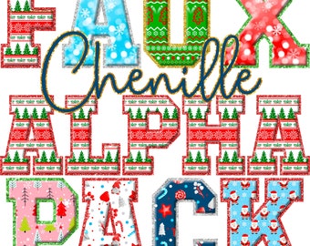 Christmas Faux Chenille Letters Bundle PNG, Christmas Glitters, Faux Chenille Patch, Alpha Doodle, Varsity Patches, Glitter, Alpha Pack 4FC