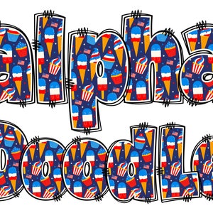 Patriotic Alphabet PNG, July 4th,  Independence Day, July 4th Party, Alpha Doodle, Patriotic Letters, American Doodle, Alpha Pack 7C
