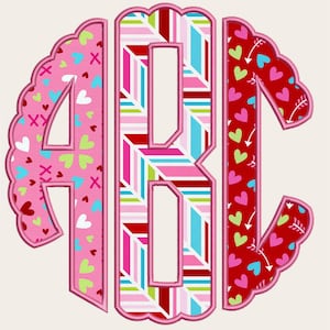 Bundel met monogram Valentijnsdag, alfabet imitatieborduurwerk png, 3 sets, monogram Valentijnsdag, alfa-doodle, rond monogram, monogram CS 3