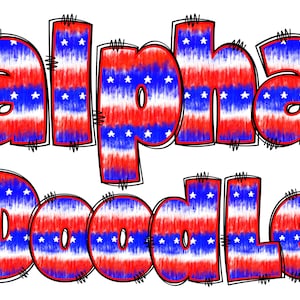 Patriotic Alphabet PNG, 4th of July, Independence Day, Alpha Doodle, PNG Letters, American Doodle, Alpha Pack, US Flag,  Doodle 1B