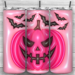 Inflated Halloween Jack-O&#39;-Lantern Tumbler, 20oz Skinny Tumbler PNG, Sublimation Design, Tumbler Wrap, Straight Tapered, Inflated Design 309