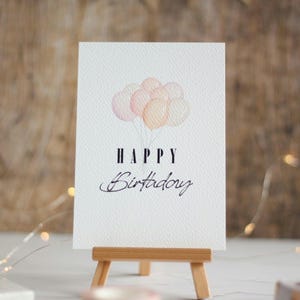 Edle Aquarell Geburtstagskarte mit Luftballons – Dezente, stilvolle Karte für besondere Anlässe | Perfekt für Frauen jeden Alters!