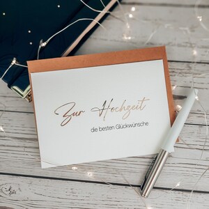 Edle Hochzeitskarte aus Aquarellpapier mit Kraftpapierumschlag – Glückwünsche für die Hochzeit - Goldveredelt für den besonderen Tag