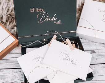 Geschenkset „Ich liebe dich weil...“| für Verliebte | kleine Botschaft | Liebesgrüße | Valentinstag | Anhänger | Hochzeitstag | romantisch