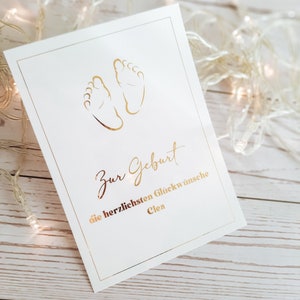 Karte zur Geburt | personalisierbar | Jungen und Mädchen | Gold veredelt | Taufgeschenk | Geburt | Babyfüße | Mitbringsel | Tante Onkel