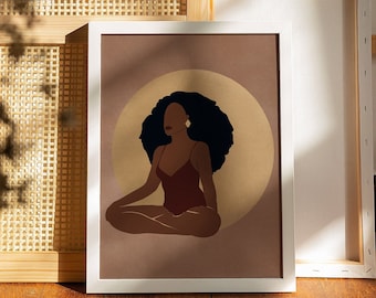 BREATHE, Yoga art print, Meditation art print, Black Woman Art, INSTANT DOWNLOAD, Yogi Woman Art, Printable Art, Black Girl Art Print,