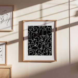 Modern Art, Black line art, Printable Wall Art, figure sketch, Digital Download, Abstract Face art, Tribal Line art print image 1