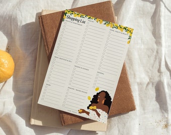 Grocery List Pad | Shopping List Pad | Magnetic Shopping List | Black Woman Notepad | A5 Notepad | Weekly Shopping List | Fridge Food List