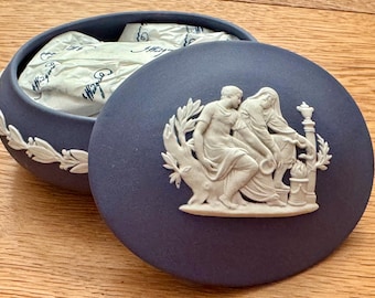 Boxed Wedgwood Apollo Trinket Box (White on Portland) 1975?