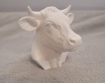 Bull Head Bust Ornament, Farmhouse Statue, Rustic Shelf Decor
