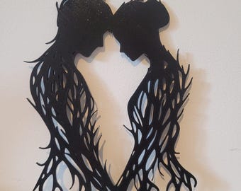 Couple Silhouette Tree Wall Art, Romantic Love Sculpture, Gift for Anniversary Wedding Home