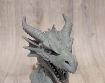 Dragon Head Bust, Horned Fantasy Display Sculpture