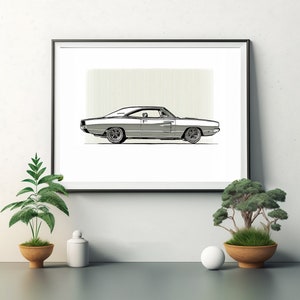 Dodge Challenger schilderij, geschetst, digitale download
