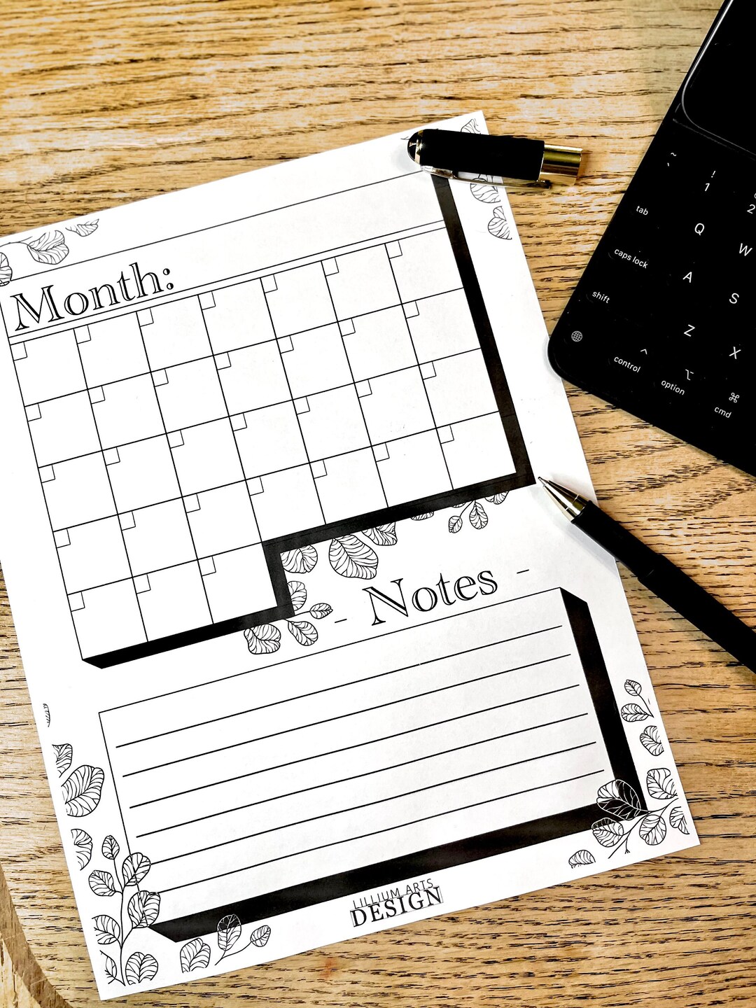 Printable Calendar and Note Space With Simplistic Greenery Boarder ...