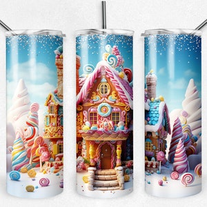 3D Ginger Bread House tumbler wrap, 20 oz Skinny Tumbler wrap,  Sublimation Design, Digital Download PNG, Instant DIGITAL ONLY,