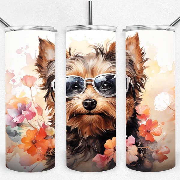 Yorkshire Terrier wrap, Yorkie Wrap, 20 oz Skinny Tumbler wrap, Sublimation Design, Digital Download, PNG Instant DIGITAL ONLY, Seamless