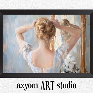 Woman at Mirror Vintage Style Art Poster, Vintage Home Decor, Vintage Wall Art, Gift for Art Lovers, Living Room Art, Romantic Art Print