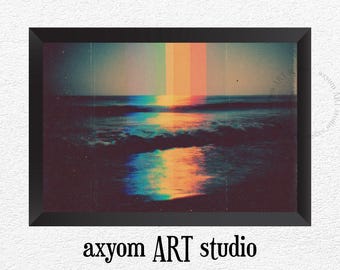 Retro Sunset over Water Vintage Wall Art, 70's Poster Print, Retro Wall Art Print, Vintage Landscape Artwork, Sunset Photography Poster