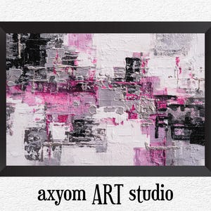Póster de arte abstracto, decoración moderna para el hogar, arte de pared rosa, negro y plateado metalizado, regalo para amantes del arte, estética de sala de estar, impresión artística de pintura.