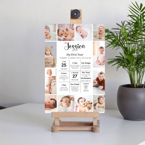 Modèle imprimable de conseil d'étape de première année de bébé, signe d'étape de photo de 1er anniversaire modifiable, affiche d'étape, modèle imprimable