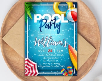 Editable Pool Party Birthday Invitation, Summer Swim Party (Instant Download)