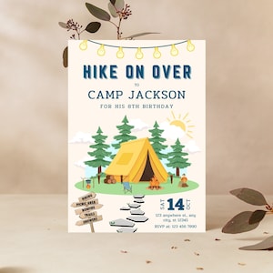 Camping Birthday Invitation Template, Camping Party Invitation, Backyard Bonfire Party, Boy Campout, Smores Party, Instant Download