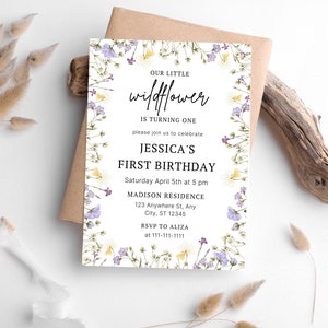 Wildflower 1st Birthday Party Invitation template, Wildflower Invitation, Floral Garden, Flower Birthday Invite, Instant Download