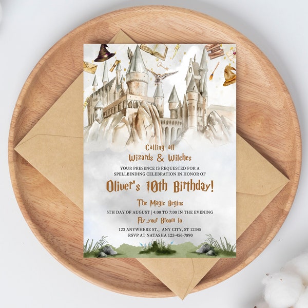 Editable Wizard Birthday Invitation, Magical Birthday Party Invite, Magic School Wizardry Birthday Party Instant Download