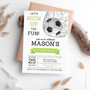 Modèle de carte d’invitation d’anniversaire de football modifiable, modèle de carte d’invitation de football d’invitation de football, invitation numérique de fête d’enfants, 5x7