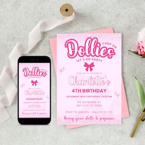Doll Party Invitation, Doll Birthday Party, Hot Pink Birthday Party Invitation, Pink Doll Birthday Invitation, Malibu Doll Invitation