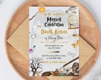 Editable Wizard Birthday Invitation, Magic School Party (Digital Download)