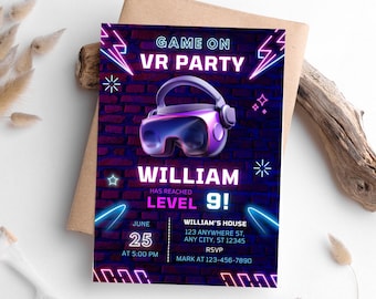 Virtual Reality Birthday Invitation, VR Birthday Invitation, Gamer