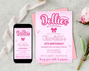 Doll Birthday Party Invitation: Hot Pink, Editable (Digital Download)