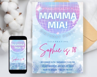 Mamma Mia Birthday Invitation, Dancing Queen Party, Editable Template (Digital)